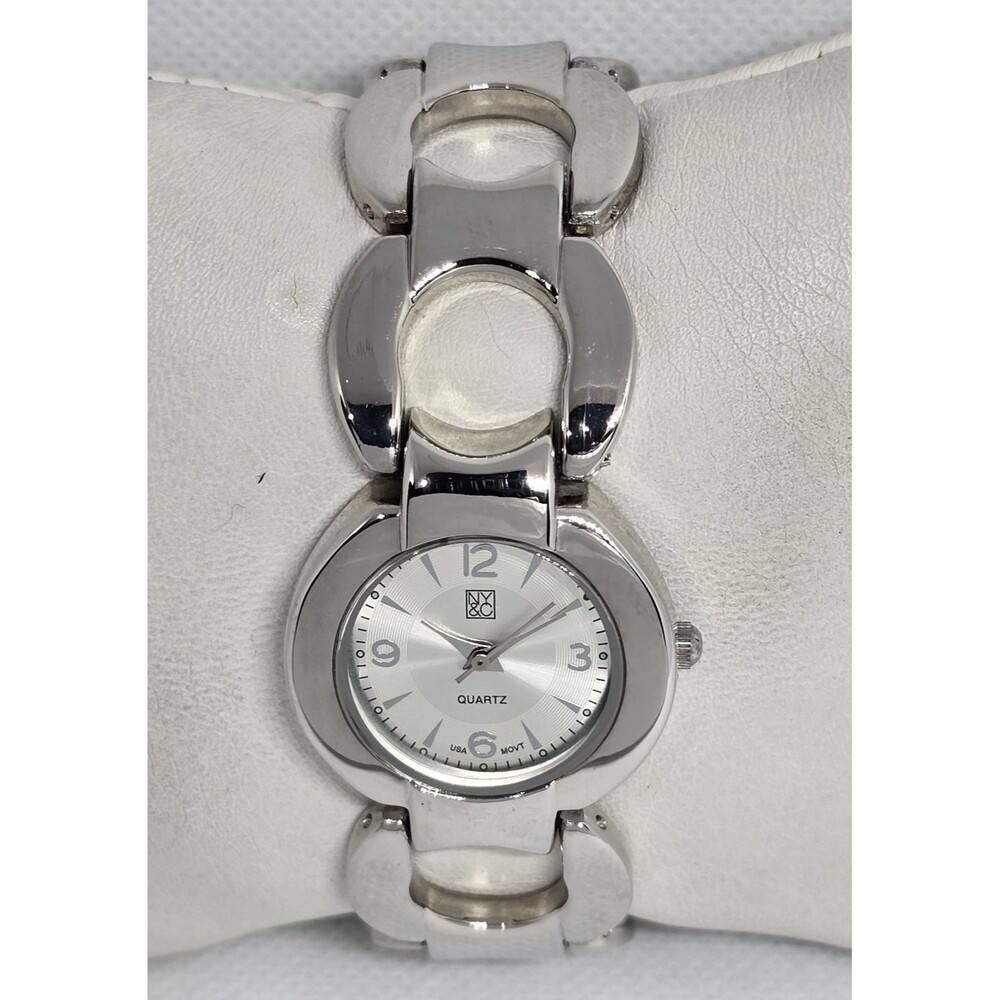 Women's NY&C Elegant Round Silver Tone Dial Case Link Bracelet Band Watch 13 - Picture 4 of 9
